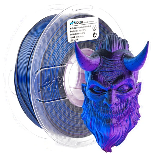 AMOLEN Silk PLA 3D Printer Filament, Tri Color Black Blue Purple PLA 1.75mm, Shiny Multi Color Change Filament 3D Printing PLA Filament for Most FDM 3D Printer, 1kg Spool(2.2lbs)
