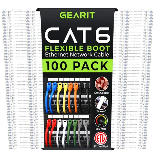 GearIT Cat6 Cable 0.5 ft 6 in (100-Pack) - Cat6 Ethernet Cable, Cat 6 Ethernet Cable, Cat6 Patch Cable, Cat 6 Patch Cable, Cat 6 Cable, Network Cable, Internet Cable - White 0.5 Feet