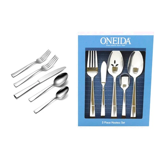 Oneida H147020A Monolith 20 Piece Everyday Flatware, 18/0 Stainless Steel, Silverware Set (Service for 4) & Nocha 5 Piece Hostess Set