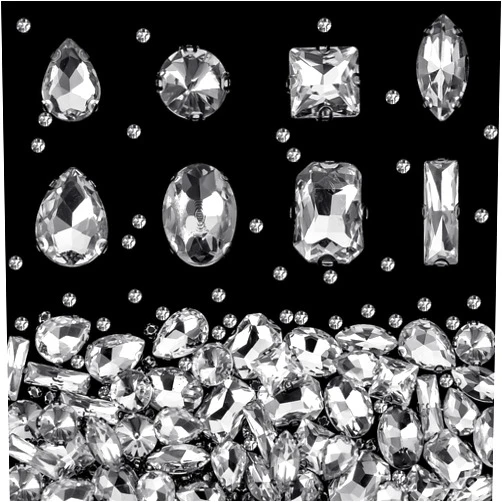 Dilunave 240 Pieces Large Sew on Rhinestones Clear Glass Crystal Gems Diamond Stone Metal Back Prong Setting Crafts Mix Shapes Claw for Jewelry, Clothes, Shoes, Costume (Clear White)
