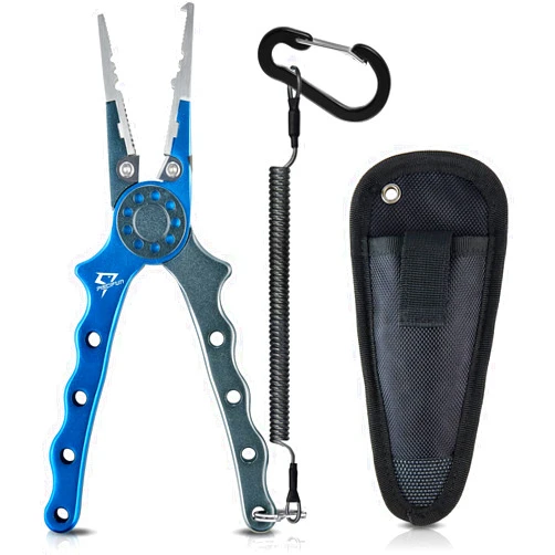 Piscifun Fishing Pliers, Saltwater Fishing Pliers with Split Ring, Fish Hook Remover, Corrosion Resistance Fly Fishing Pliers with Braid Cutters, Sheath and Lanyard, Fishing Gear Gifts for Men