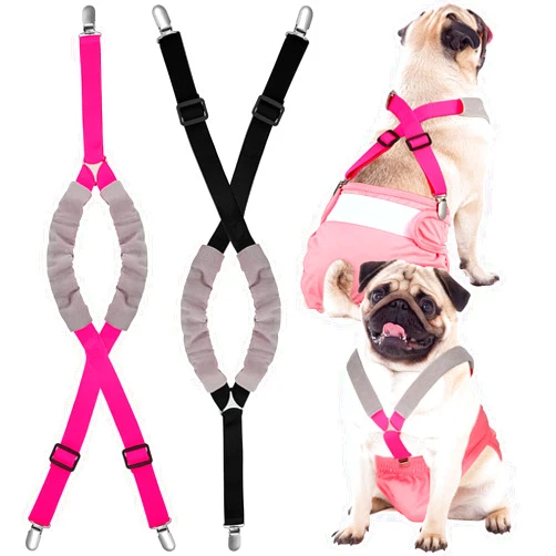 Saintrygo 2 Pieces Dog Diaper Suspenders Belly Bands Canine Harness Keep Diaper on Your Dog for Small Medium and Large Dogs (Black, Pink, Medium)