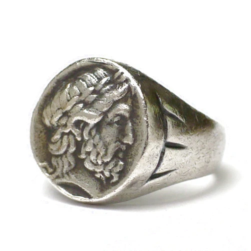 Studio S71 Silver Zeus coin ring inspired by Ancient Greek and Roman rings
