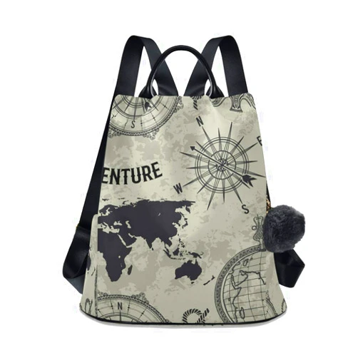 ALAZA Vintage World Map Globe Compass Retro Backpack Purse for Women Anti Theft Fashion Back Pack Shoulder Bag