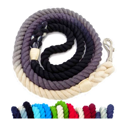 Sier 5ft Ombre Rope Dog Leash Braided Cotton Heavy Duty Strong Durable Multi-Colored (Black Grey)