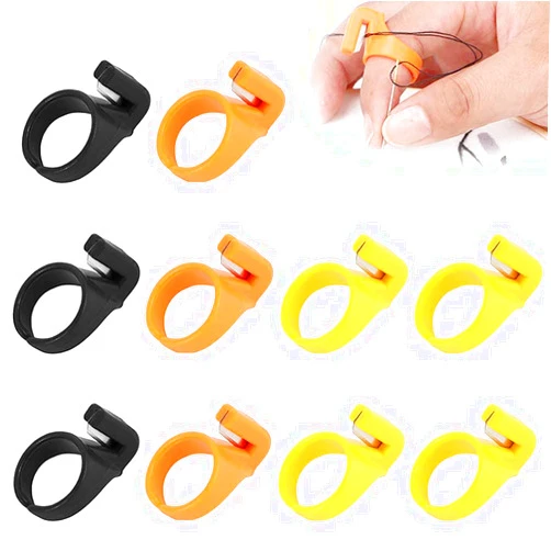 SWENSENLin 12 Pieces Sewing Thread Cutter Ring Finger Cutting Tool Plastic Thimble Suitable for Yarn Fishing Line (Random Color)