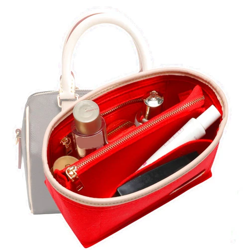 KESOIL Small Purse Organizer insert for Handbags,Small Bag Organizer,Bag Divider,Felt Organizer Insert Compatible with LV Speedy,Onthego,Alma,NeoNoe,Noe,with Zipper Pocket and Bag in Bag (Red, Small)