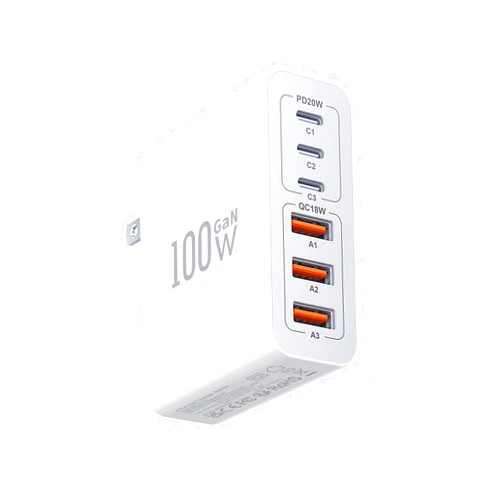 Dulums USB C Wall Charger Block,100W GaN 6-Port QC+PD3.0 Charging Station Type C Fast Chargers Plug Brick Portable Cube Hub Multiport Power Adapter for iPhone 15/14/13/12 Pro Max Samsung Galaxy iPad Tablet