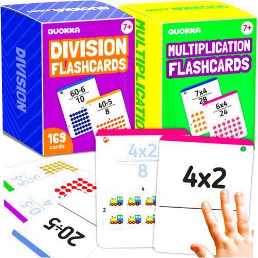 QUOKKA Multiplication and Division Flash Cards for Kids Ages 4-8 – 338 Math Flashcards for Kids 5-7 - Visual Aids | Sorting Rings | Reference Cards – Math Games 1st to 3rd Grade for Classroom & Home