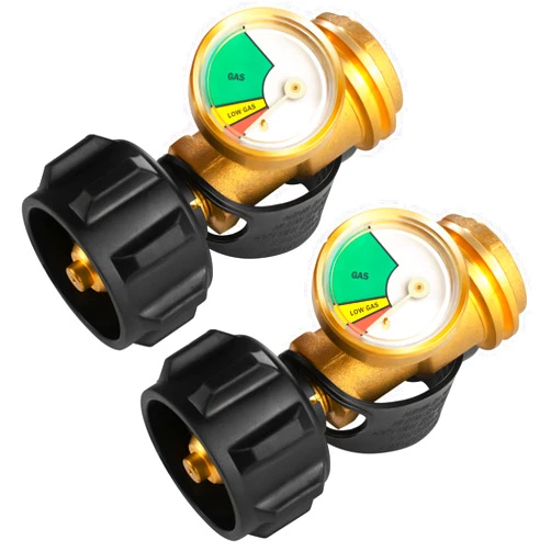 DOZYANT Propane Tank Gauge Level Indicator Leak Detector for 5lb-40lb Propane Tanks (2 Pack), Universal for BBQ Gas Grill, Cylinder, RV Camper, and More Appliances, Type 1 Connection