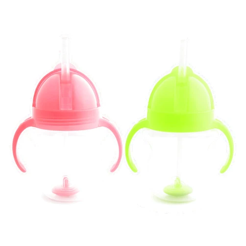 Munchkin® Any Angle™ Weighted Straw Trainer Cup with Click Lock™ Lid, 7 Ounce, 2 Pack, Pink/Green