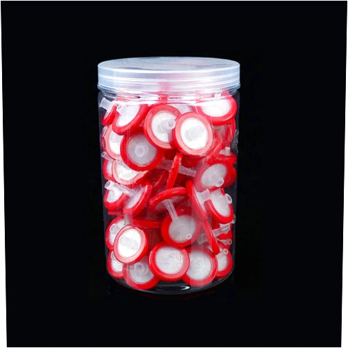 LabZhang 100 Count Syringe Filter, PTFE Hydrofilic Membrane 25mm Diameter 0.22um Pore Size, Syringe Lab Filters, Non Sterile Filtration (Red)