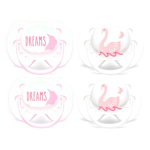 AVENT Philips AVENT Ultra Soft Pacifier, 0-6 Months, Dreams and Swan Designs, Pack of 4, SCF222/42