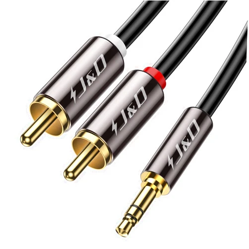J&D RCA Audio Cable, 3.5mm Male to 2 RCA Phono Male Stereo Audio Adapter Aux Cable Gold-Plated Copper Shell Heavy Duty, 3.5mm to 2-Male RCA Adapter Audio Stereo Cable, 6 Feet