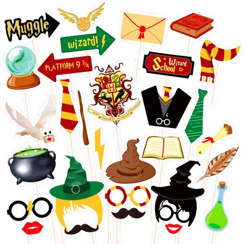 ZYOZIQUE 30PCS Harry Potter Party Photo Booth Props,Harry Potter Party Photo Booth Props for Kids Birthday Party Supplies