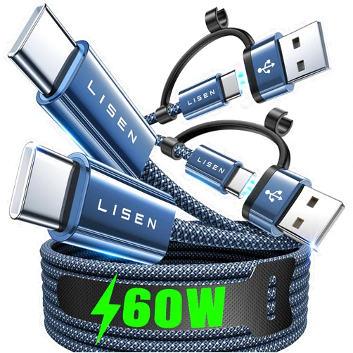 LISEN USBC to USBC Cable 3Pack [3.3ft+3.3ft+6.6ft] 60W Fast Charging USB A to USB C Cable for iPhone 15 CarPlay Cable Braided TypeC Charger Cable for iPad Pro Samsung S24 Ultra Android MacBook
