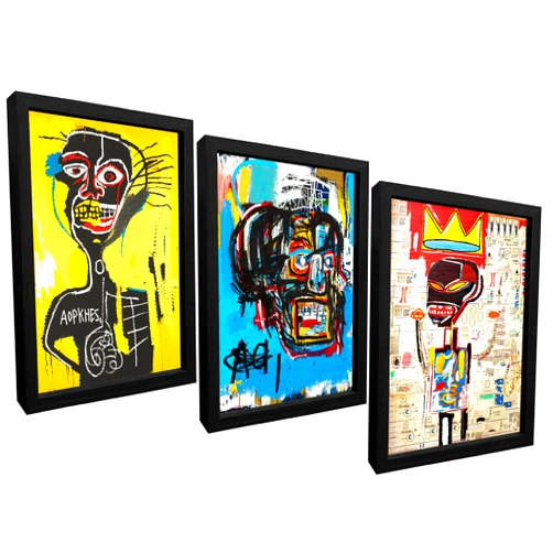 FULL HOUSE Framed Basquiat Wall Art, Jean Michel Basquiat Colorful Graffiti Canvas Basquiat Poster for Living Room Bedroom Office Set of 3 12x16in