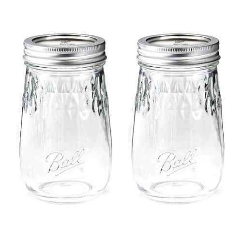 MEM WORLDSHOP Regular Mouth Flute Mason Jars 16 oz - (2 Pack) - Ball Regular Mouth Pint 16-Ounces Mason Jars With Airtight lids and Bands - For Canning, Decor and Drinkware + M.E.M Rubber Jar Opener Included