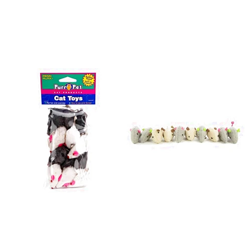 Penn-Plax Play Fur Mice Cat Toys | Mixed Bag of 12 Play Mice with Rattling Sounds | 3 Color Variety Pack - CAT531, Black and White + SmartyKat (10 Count) Skitter Critters Value Pack Catnip Cat Toys - Gray/Cream, 10 Count
