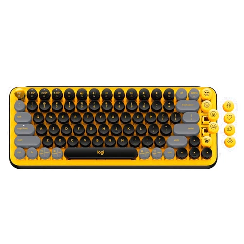 Logitech POP Keys Mechanical Wireless Keyboard with Customizable Emoji, Durable Compact Design, Bluetooth or USB Connectivity, Multi-Device, OS Compatible - Blast Yellow