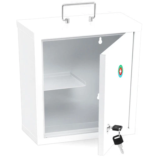 KYODOLED Locking Medicine Cabinet, Medication Lock Box with Key, Wall Mount Medical Cabinet for Safe Medication Storage, 10 * 4.7 * 10 Inch, White