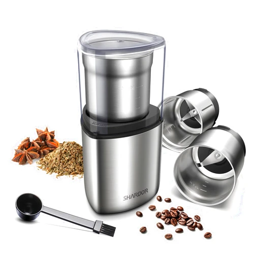 SHARDOR Coffee Grinder Electric Herb/Wet Grinder for Spices and Seeds with 2 Removable Stainless Steel Bowls, Silver