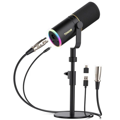 TONOR XLR/USB Gaming Mic, Dynamic Microphone for Podcast Recording Streaming with RGB Light, Mute Button, Headphones Jack, Monitoring, Desktop Stand, Metal Vocal Mic for PC Mac Android PS4/5 TD520S