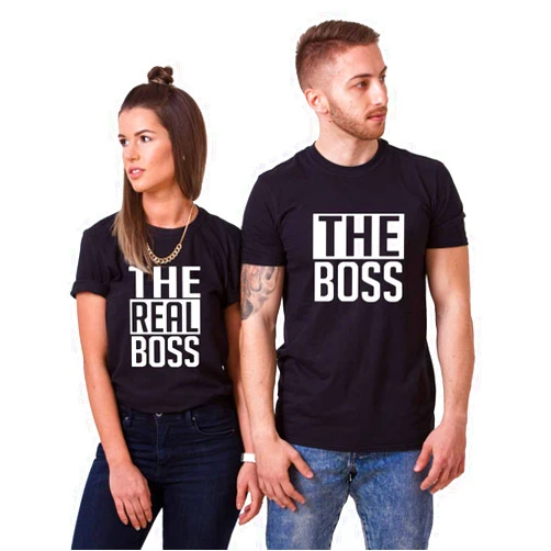Double Fashion Matching Couple T-Shirts - His & Her - The Boss & The Real Boss -Letter Print - Short Sleeve - T-Shirt