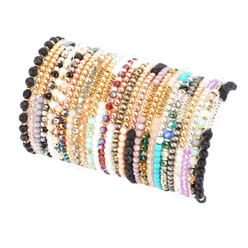 FINZOR 27Pcs Boho Beaded Bracelets Set for Women Multi-Layer Versatile Statement Bracelet Stretch Stackable Crystal Bangle Bracelet Jewelry Gift