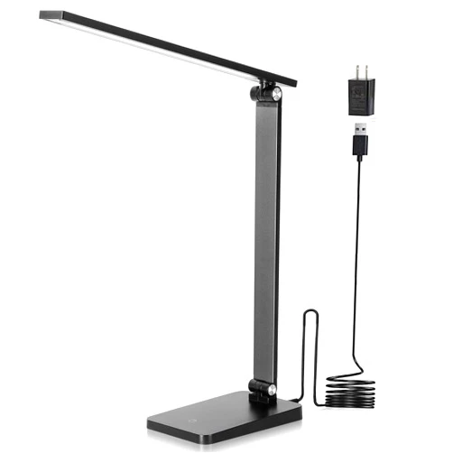 Best World LED LED Desk Lamp for Home Office, 3 Levels Dimmable Reading Desk Light with USB Charging Port, Desk Accessories Touch Control Table Lamp, Eye-Caring Small Study Lamp for College Dorm Room, Black, 5000K