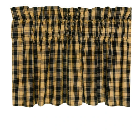 Cackleberry Home Black and Tan French Check Valance Curtain Lined Woven Cotton 54 Inches W x 17 Inches L