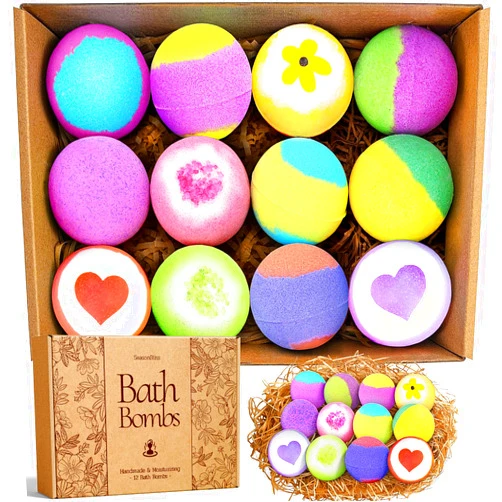 SeasonBliss Valentine Bath Bombs for Women, 12 Pack Handmade Bubble Shower Bombs Set, Bath Bomb with Shea Butter & Individually Wrapped, Amazing Present for Her/Him, Wife, Girlfriend, Mother