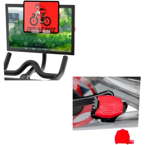 DoublePlus Tablet Holder & Pedals for Regular Shoes (Red) Compatible with Peloton Bike & Bike Plus