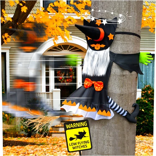 Bswalf Crashing Witch Decor, Halloween Decorations Clearance Outdoor Witch Props Ornaments, Hanging into Tree/Porch Pole/Door/Indoor/Yard, with Adjustable Band, Outside Garden Funny Witches Flying Crashed