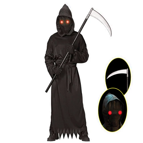 Teatalk Grim Reaper Halloween Costume with Glowing Red Eyes for Kids, Scythe Included