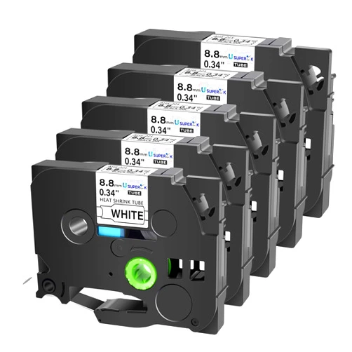 SuperInk 5 Pack Compatible for Brother HSe-221 HSe221 HS-221 HS221 8.8mm Black on White Heat Shrink Tube Label Tape use in PT-D210 PT-D400 PT-E300 PT-E500 PT-P750WVP Label Maker (0.34''x 4.92ft)