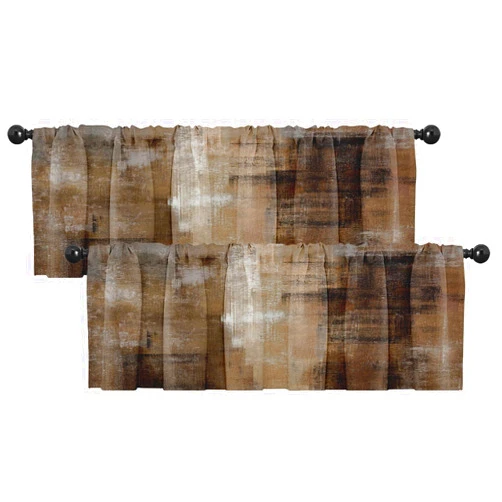Emvency 2 Pack Valances Window Treatments Abstract Dark Brown Art Painting Blackout Drapes Adjustable Curtain Valances for Windows Living Room Kitchen Over Sink, 18x52 Inch Rod Pocket Valances