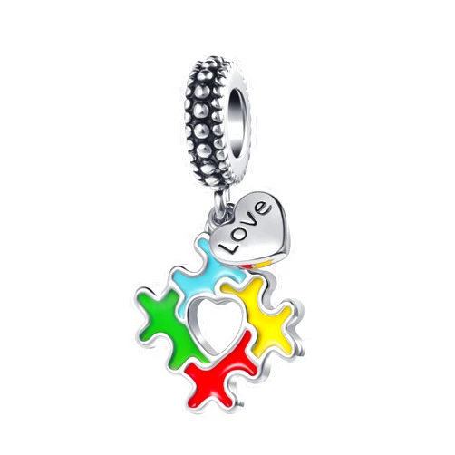 YQSLIN Autism Awareness Puzzle Piece Enamel ASD Heart Dangle Bead Charms for European Charm Bracelet and Necklace
