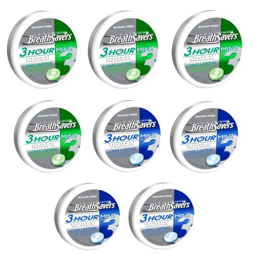 Smiling Sweets Breath Saver 3 Hour Breath Mints - Pack of 8 Cans - Long Lasting Clinically Proven to Reduce Bad Breath for Up to 3 Hours - Smiling Sweets - Sugar Free
