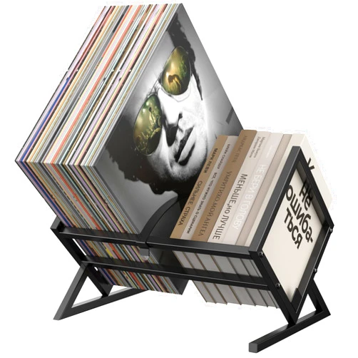 JORDFY Vinyl Record Holder, Metal Vinyl Record Storage with Side Baffles, 80-110 LP Storage, Minimalist Design for Protecting Files, Albums, Books, Magazines Record Organizer, Black
