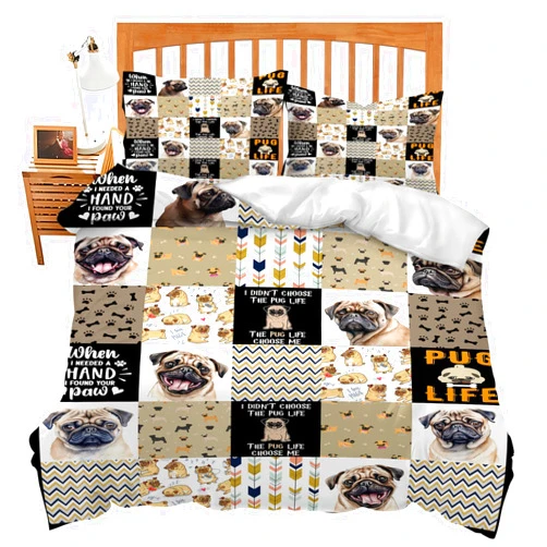 Remzoke Pug Bedding Set Puppy Pug Animal Theme Comforter Set for Kids Teens Adults Women Men Pug Dog Duvet Cover Bedroom Decor Soft Twin Size Quilt Cover with 2 Pillowcases