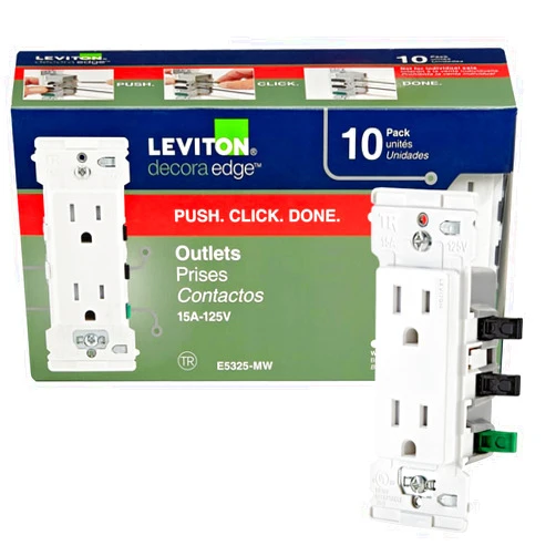 Leviton E5325-MW Decora Edge 15 Amp Tamper-Resistant Duplex Wall Outlet, 10 Count (Pack of 1) - White