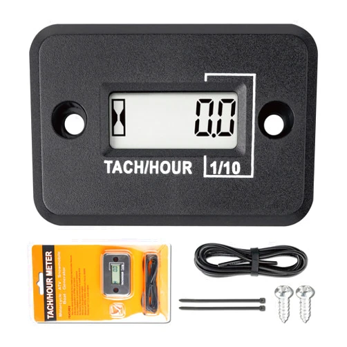 Jayron Nine-Rong Self-Powered Tach Hour Meter Digital LCD Inductive Tachometer Timing RPM Measuring Waterproof Design,for Gas Engine Lawn Mower Motorcycle Snowmobile Generator(2 Stroke)(Black)