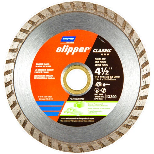 Norton Cut Off Wheel Tile Saw Blade, Clipper Classic Diamond Cutting Wheel, Turbo Rim Cut-Off Type 01, 4.5