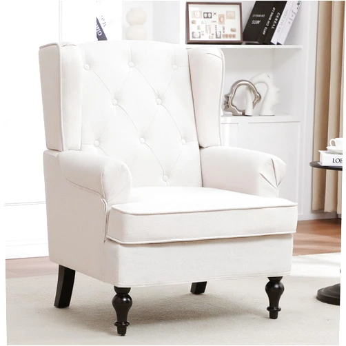 Choairy Accent Chair for Living Room, Mid Century Modern Upholstered Armchair, Wingback Chair with Tufted High Back and Solid Legs, Comfy Single Sofa Side Chairs for Bedroom, Beige