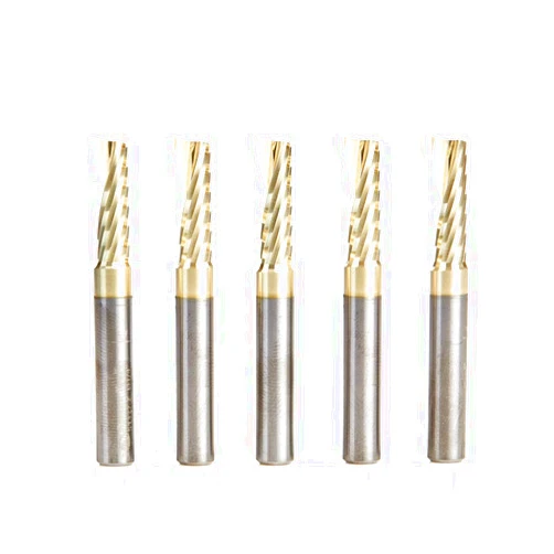Amana Tool 51377-Z-5 5-Pack CNC SC Spiral O Single Flute Aluminum Cutting 1/4 D x 3/4 CH x 1/4 SHK x 2 Inch Long Up-Cut ZrN Coated Router Bits withMirror Finish