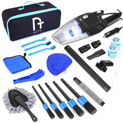 CYANBAMBOO 17Pcs Car Detailing Kit, Car Cleaning Kit with High Power Handheld Vacuum, Detailing Brush Set, Windshield Cleaning Tool, Microfiber Towels, Complete Car Cleaning Supplies