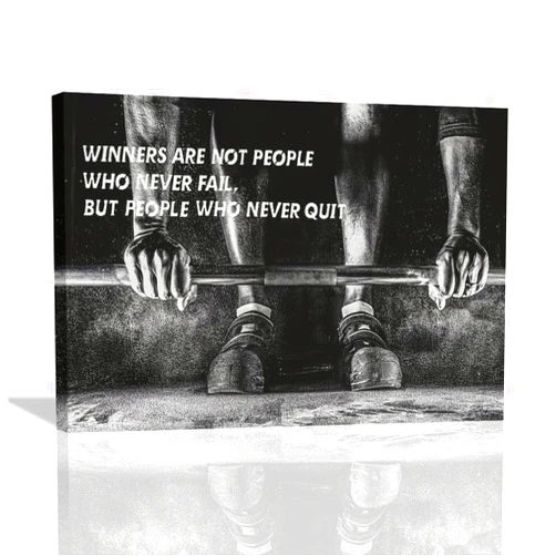 SweetFox Black and White Gym Wall Art Cool Fitness Workout Sign Poster Pictures Wall Decor Weightlifting Inspirational Quotes Canvas Painting Prints Artwork Framed for Bedroom Living Room 16L
