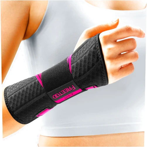 FREETOO Carpal Tunnel Wrist Brace Night Support Fit Right Hand for Work, Pain Relief Wrist Splint for Tendonitis, Sprain, Strain, Rigid Hand Brace for Arthritis for Women and Men (S/M, Black/Pink)
