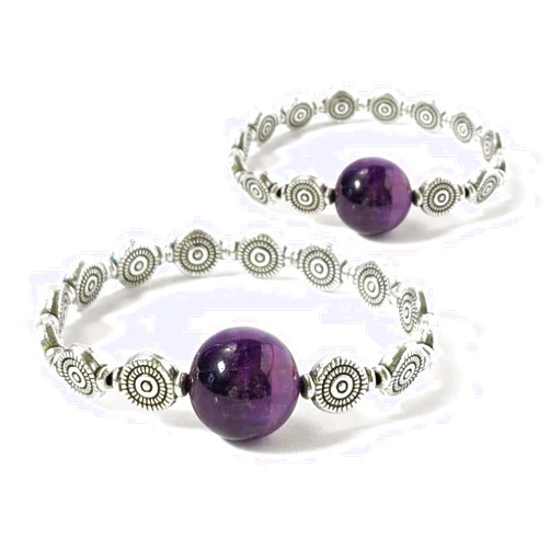 P6 Pressure Bands Premium Anti-Nausea Acupressure Bracelets in Antique Silver - Motion, Morning, Sea Sickness Relief (Set of 2) (Amethyst)